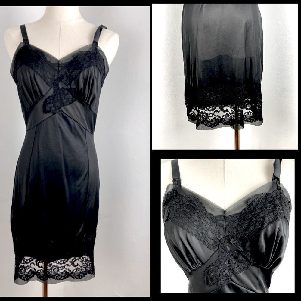 Vintage Black Babydoll Slip Dress Size 34 Whimsigoth Feminine‎ Dark Romance